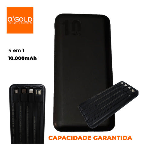 Carregador Portátil Agold Bte-29 10000mah Tipo-c E 4 Em 1