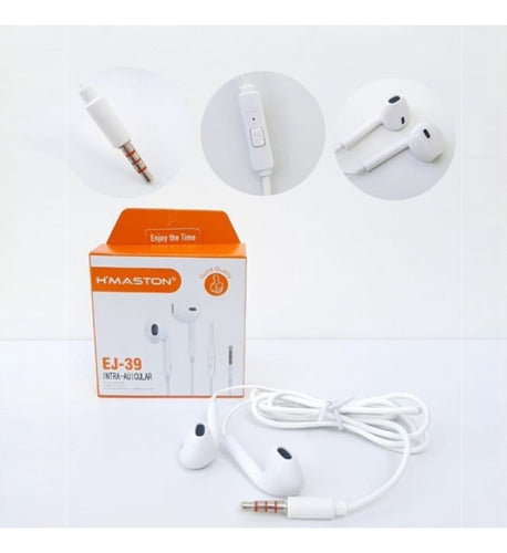 Fone De Ouvido Com Fio Hmaston Ej-39 P2 120cm Branco C/mic