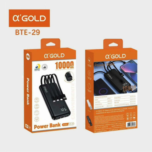 Carregador Portátil Agold Bte-29 10000mah Tipo-c E 4 Em 1